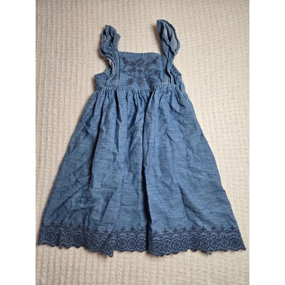Old Navy Girls 5T Blue Chambray Embroidered Eyelet‎ Lace Boho Sun Dress